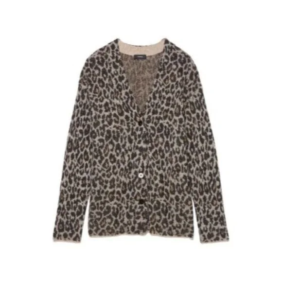 NEW THEORYsize L Leopard Print Jacquard Cardigan Alpaca Blend Button $395